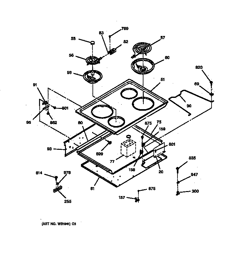 GE JDP36BW1AD cooktop diagram
