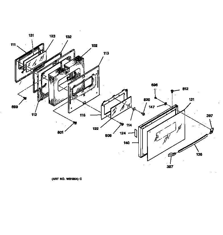 GE JDP36BW1AD door diagram