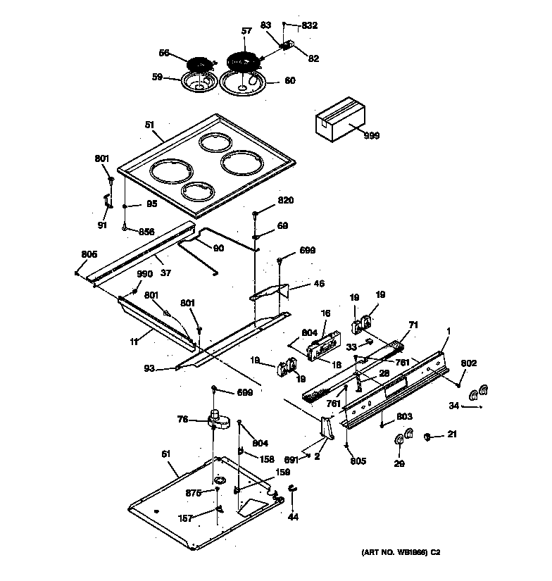 GE JSP34AV1AA control panel & cooktop diagram