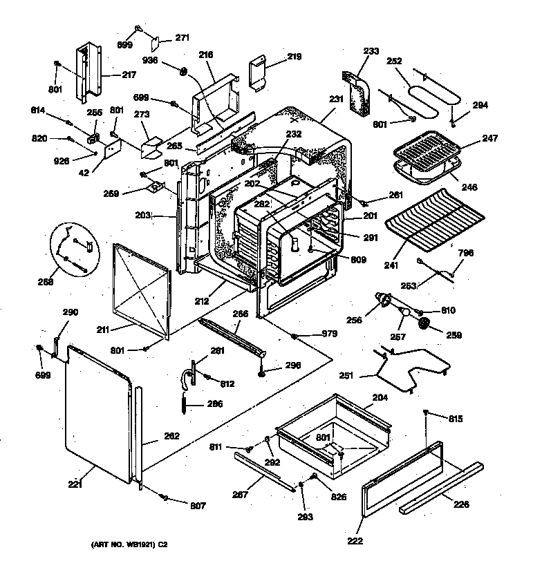 GE JSP34AV1AA body & drawer parts diagram