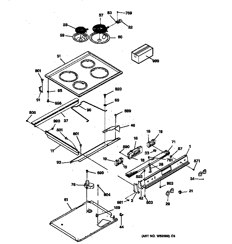 GE JCSP31BW2BB control panel & cooktop diagram