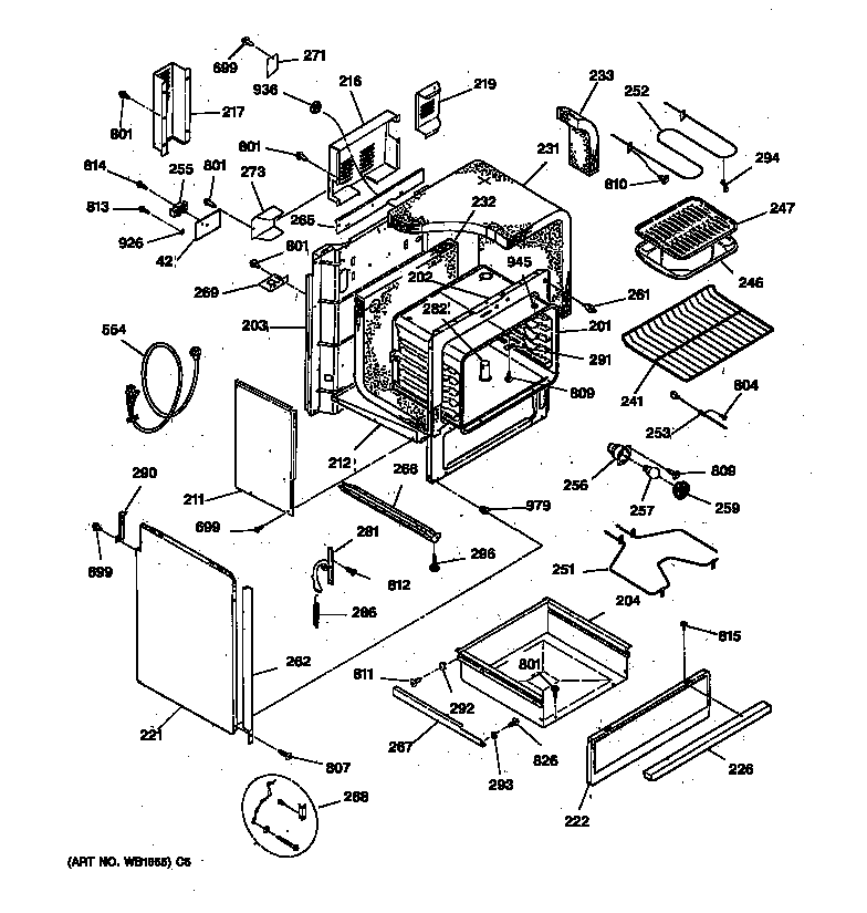 GE JCSP31BW2BB body & drawer parts diagram
