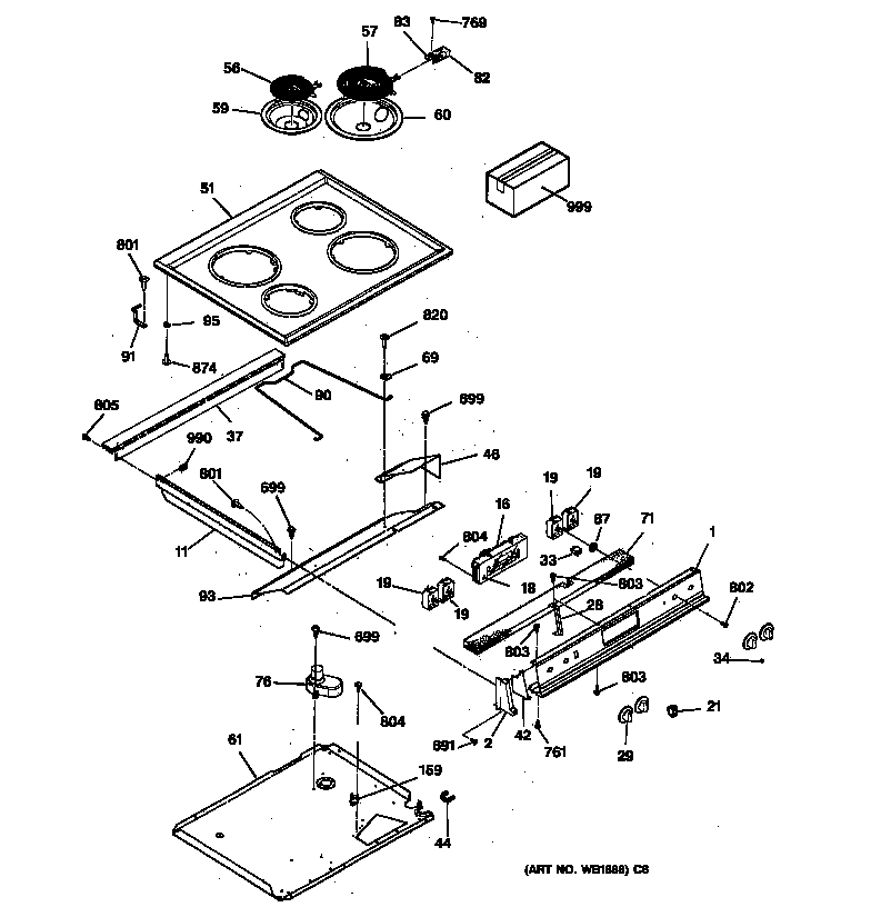 GE JCSP28GV2BB control panel & cooktop diagram