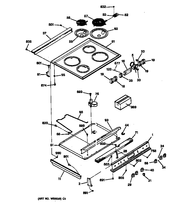 GE JSS26GV2BG control panel & cooktop diagram