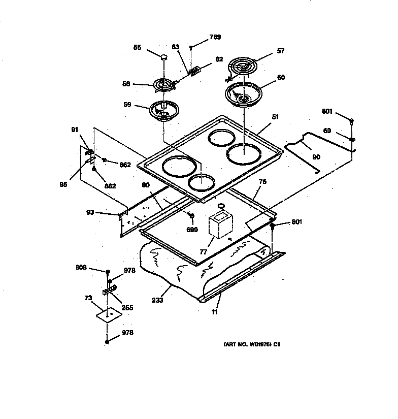 GE JDS26BW1WH cooktop diagram