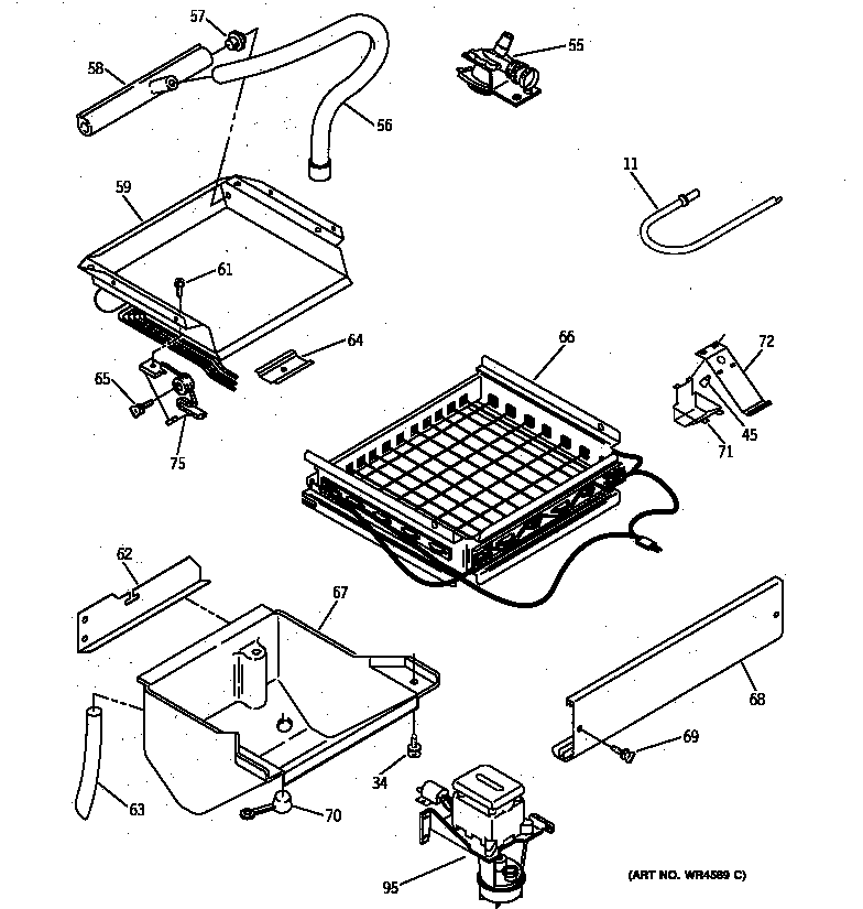 GE ZDIB50YB evaporator, ice cutter grid & water parts diagram