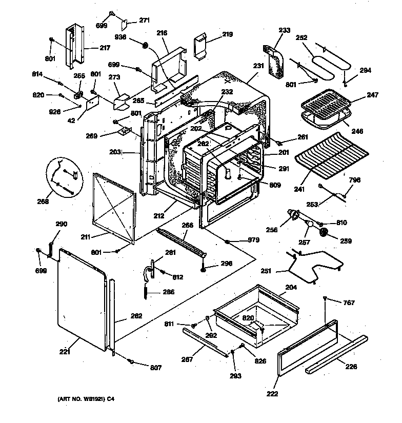 GE JSP31WT1WW body & drawer parts diagram