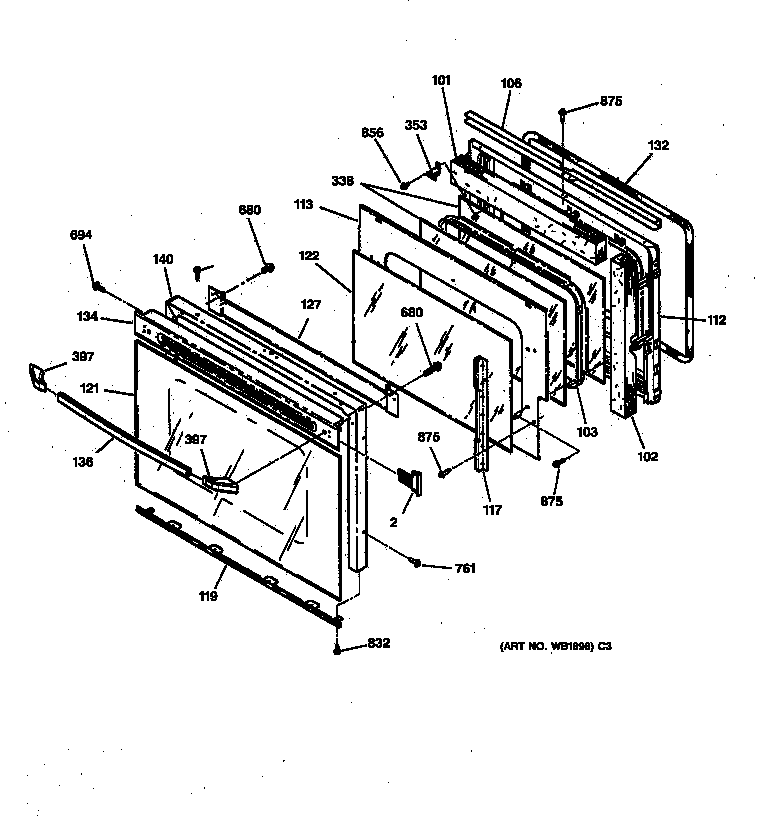 GE JTP13GT1BB oven door diagram