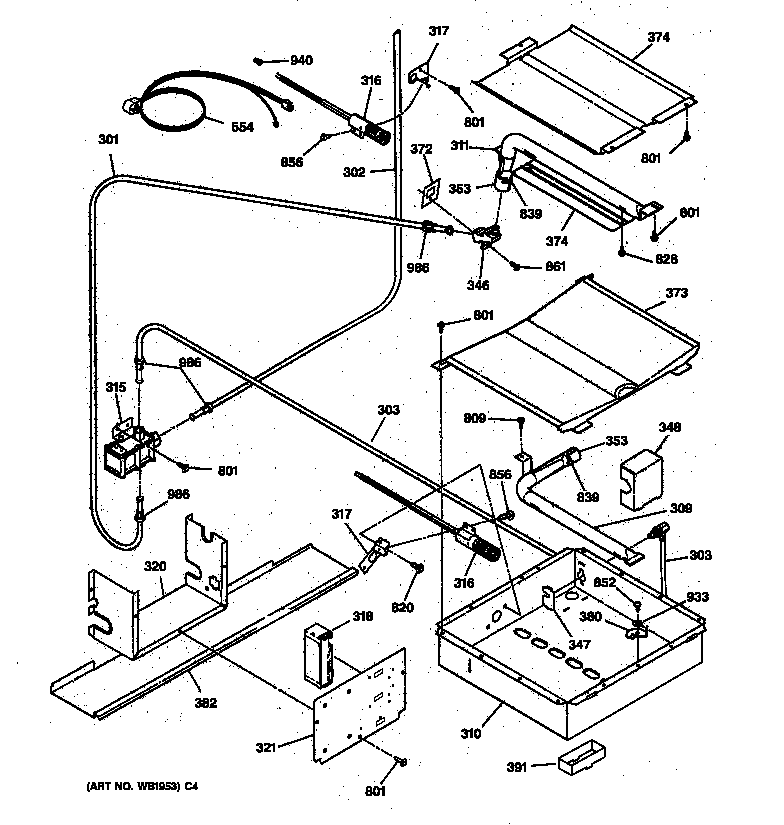 GE JGSP20GET1BB oven burner parts diagram