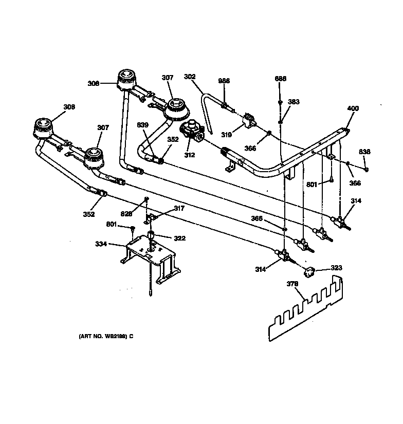 GE JGSP20GET1BB surface burner parts diagram
