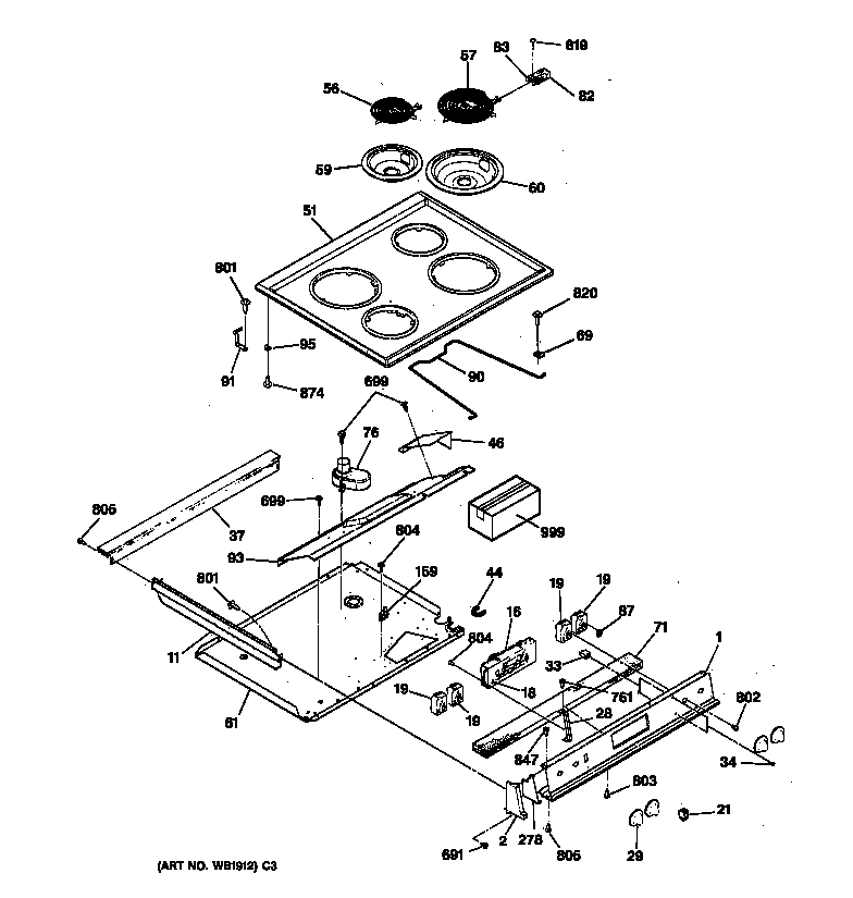 GE JCSP28GT1BB control panel & cooktop diagram