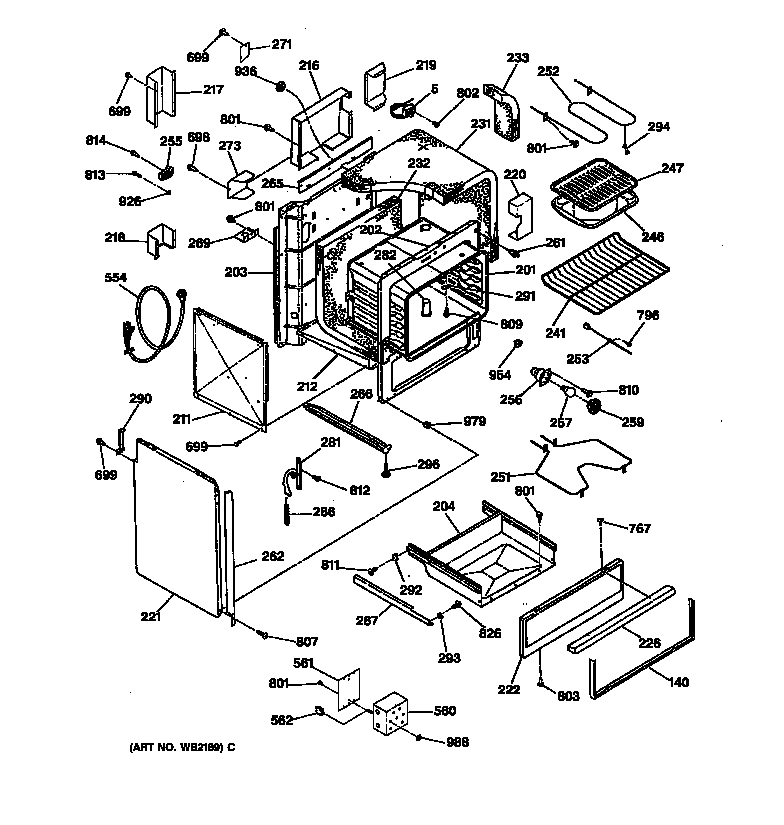 GE JCSP28GT1BB body & drawer parts diagram