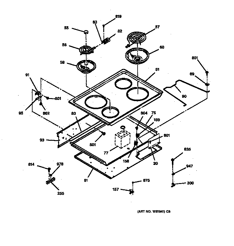 GE JDP37GT1BB cooktop diagram