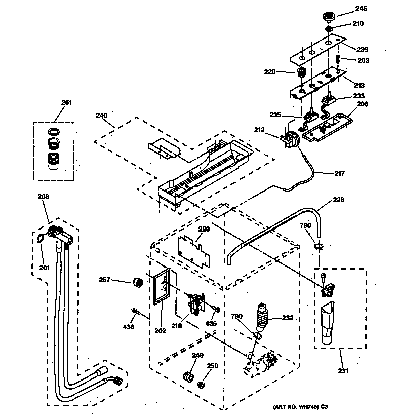 GE WSKP2060T2AB controls & rear panel parts diagram