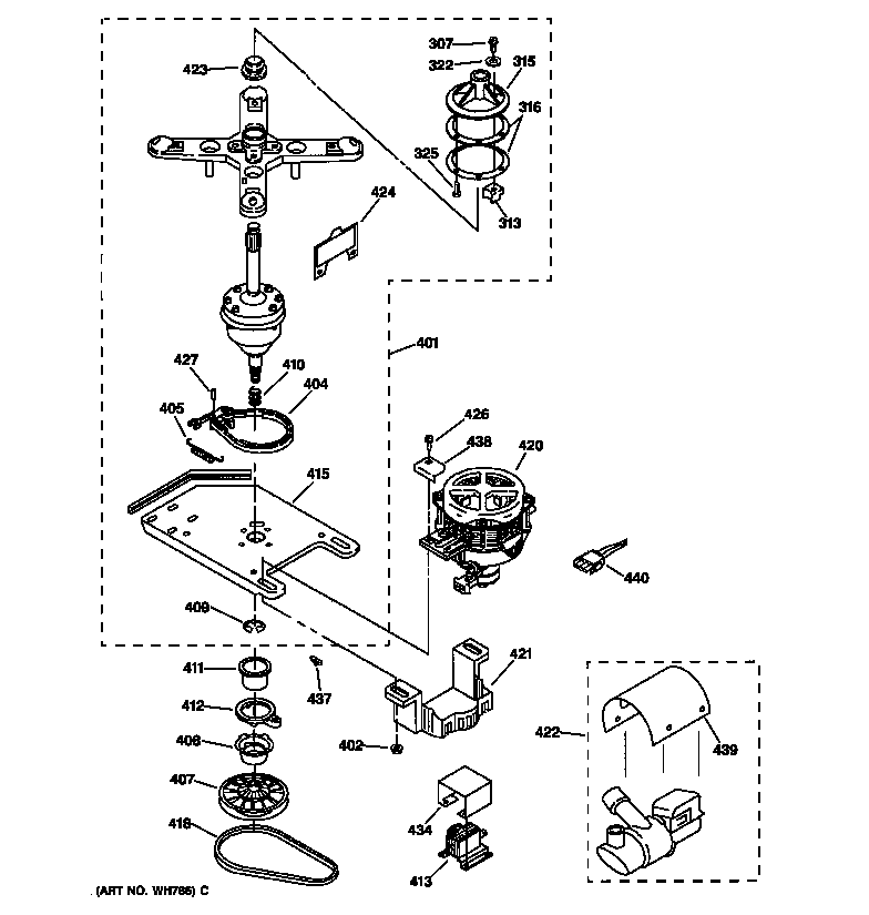 GE WSKP2060T2AB brake, clutch, gearcase, motor & pump parts diagram
