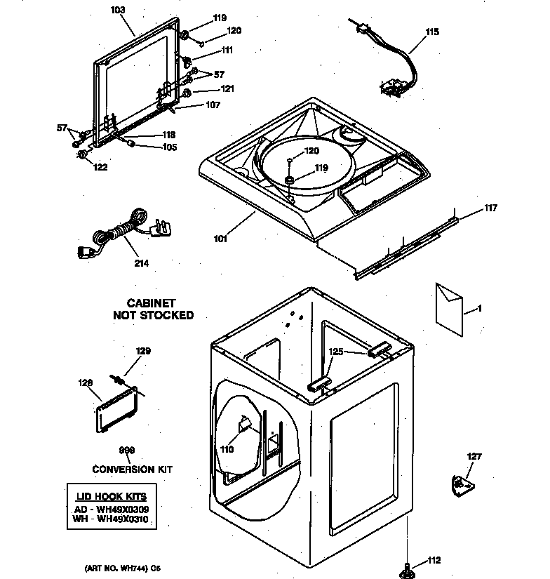 GE WSKS2060T2WB top & cabinet parts diagram