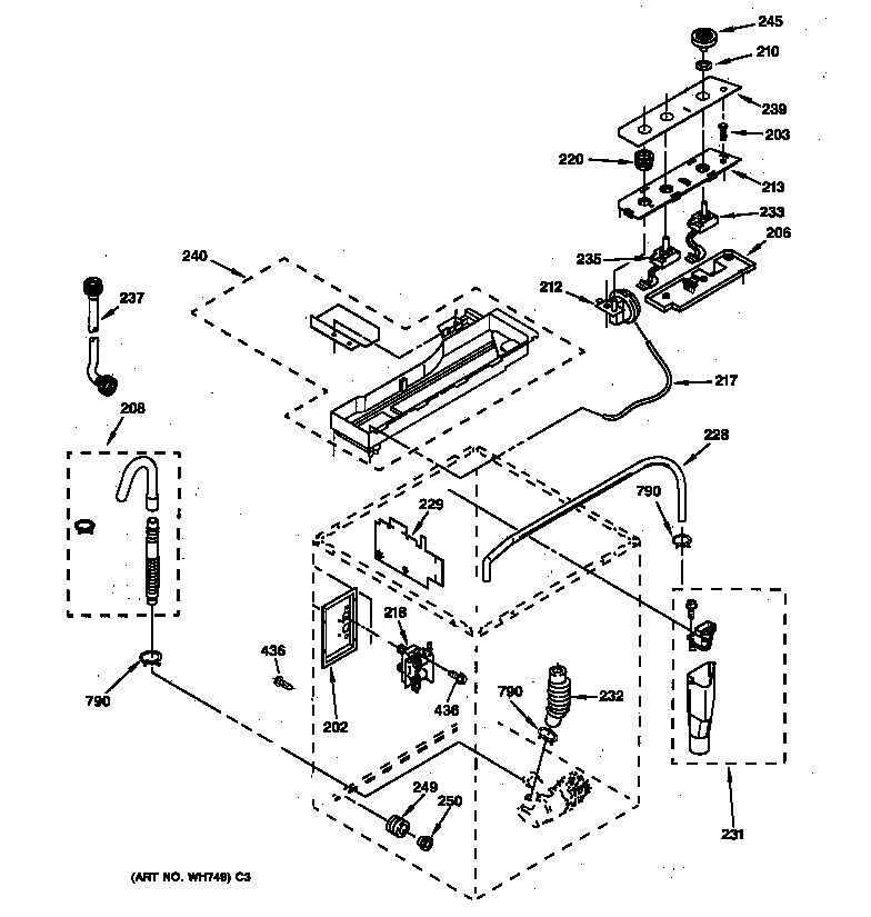 GE WSKS2060T2WB controls & rear panel parts diagram