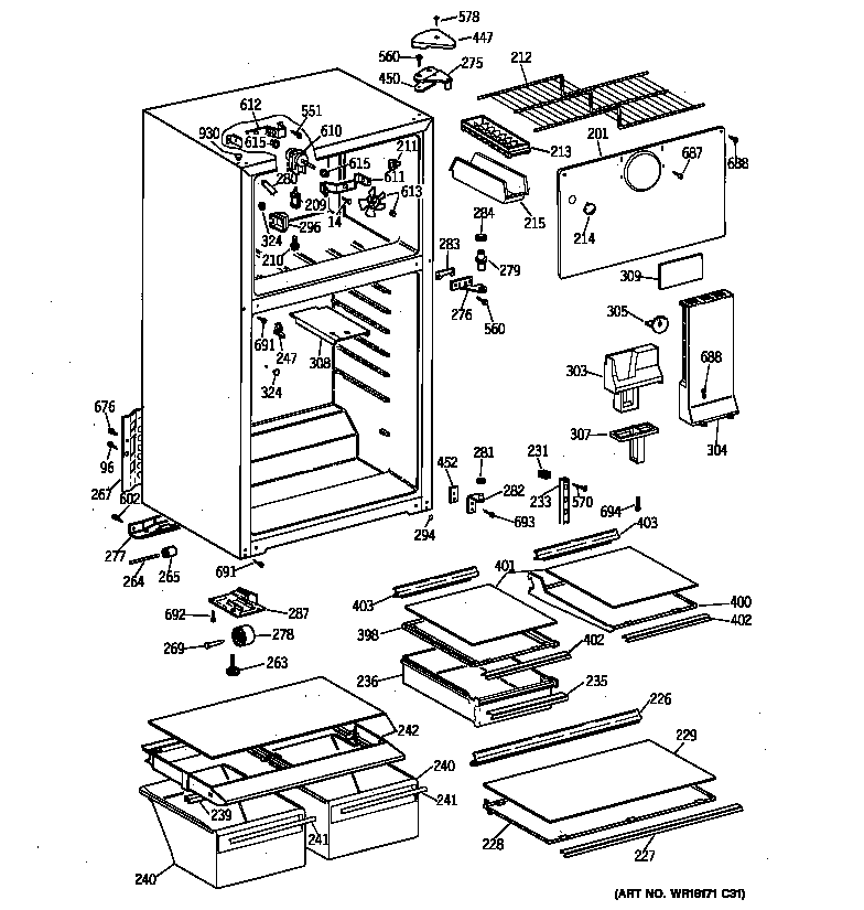 GE TBJ14NABRRWW cabinet diagram