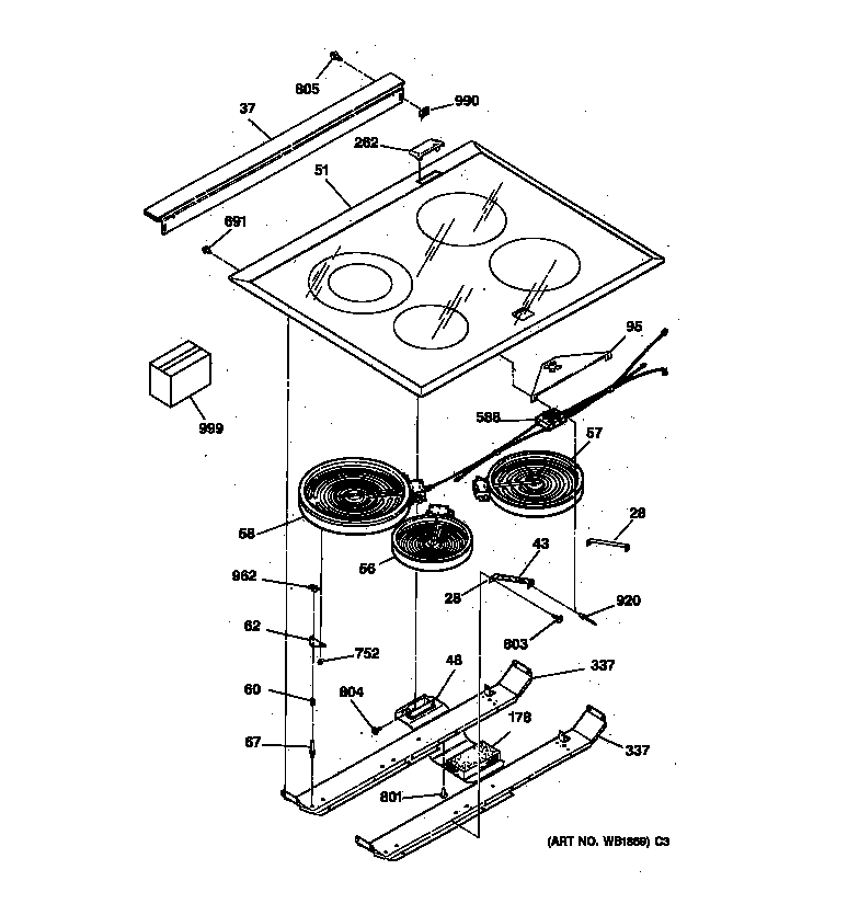GE JSP40BW3BB cooktop diagram