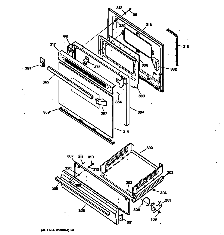 Hotpoint RGB533WEA2WW door & drawer parts diagram