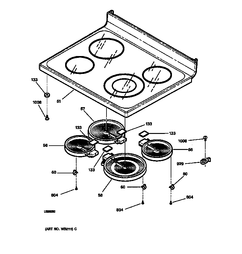 GE JB940BB2BB cooktop diagram