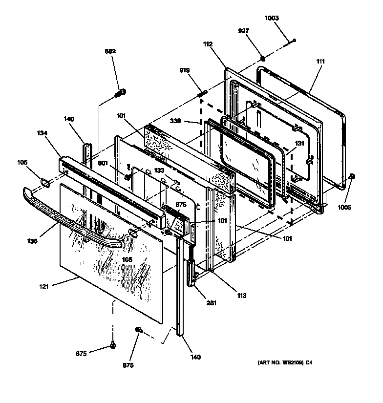 GE JB940BB2BB oven door diagram