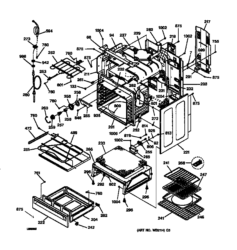 GE JB960WB2WW body & drawer parts diagram