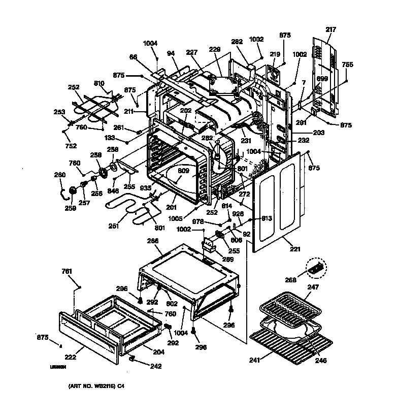 GE JBP79CB2CC body & drawer parts diagram