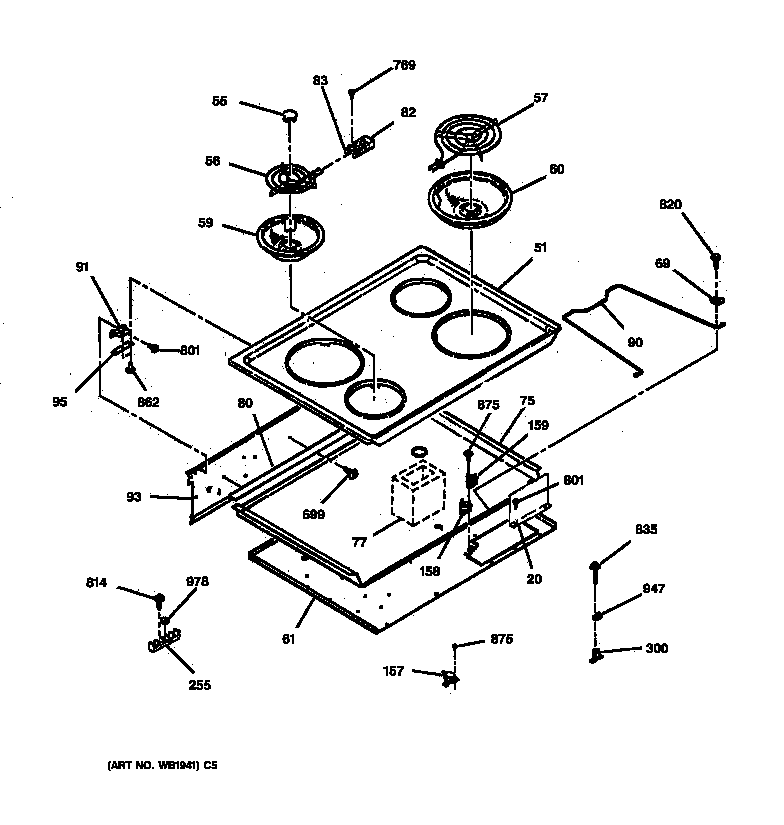 GE JDP39BW4BB cooktop diagram