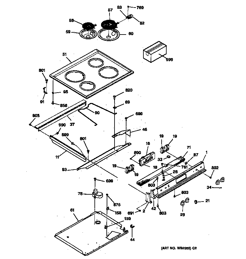 GE JSP26BW3WH control panel & cooktop diagram