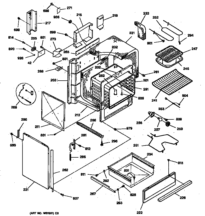 GE JSP26BW3WH body & drawer parts diagram