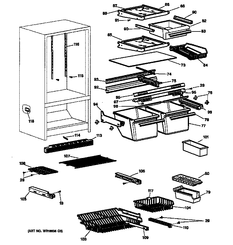 GE TCX18PACCRAA shelves diagram