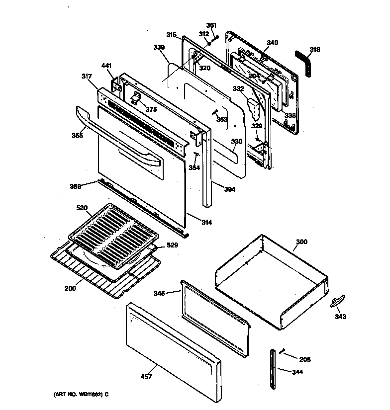 Hotpoint RB757BC1WH door & drawer parts diagram