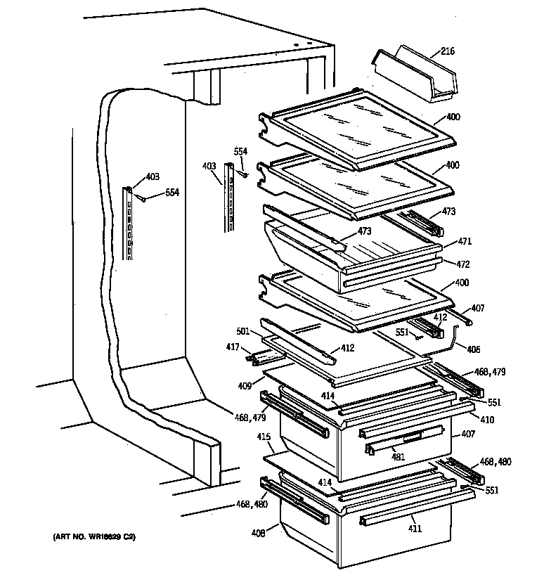 Kenmore 36359572997 fresh food shelves diagram
