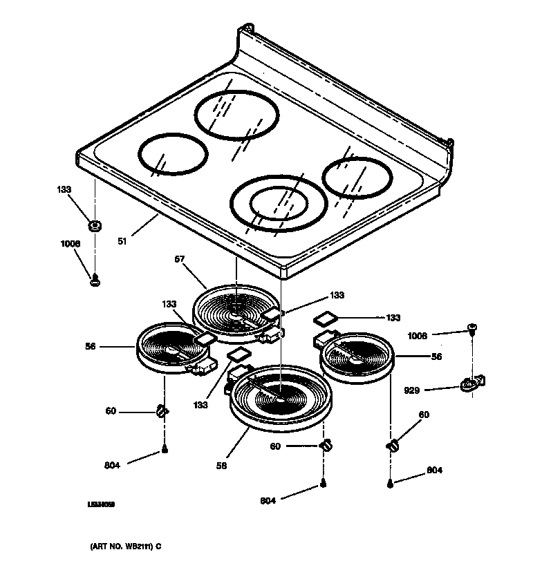 GE JBP85CB1CC cooktop diagram