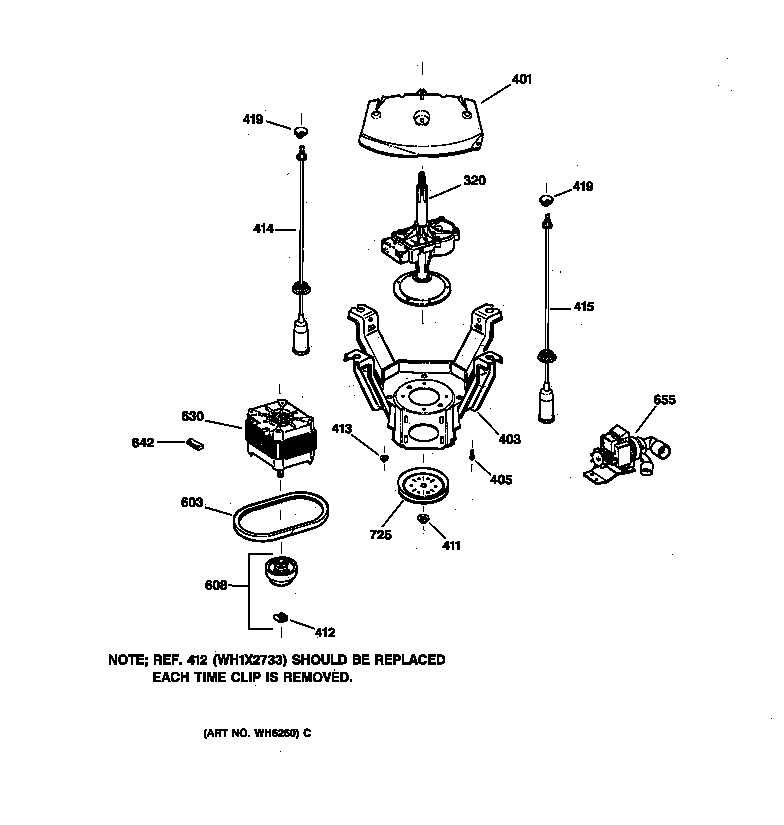 GE WWSE3160A0AA suspension, pump & drive components diagram