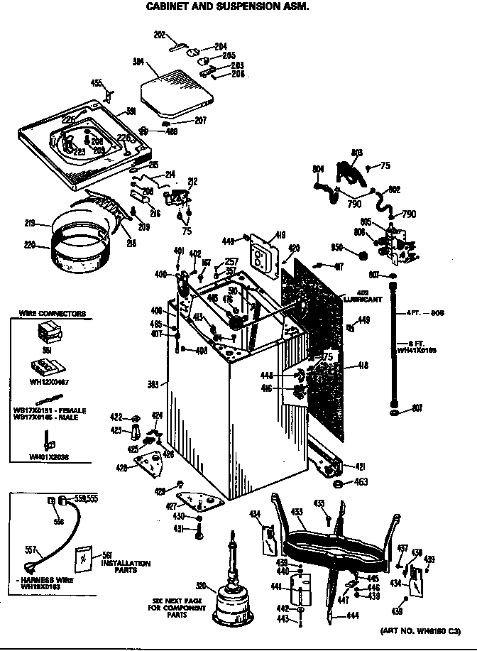 GE WWA8866RBL cabinet and suspension asm. diagram