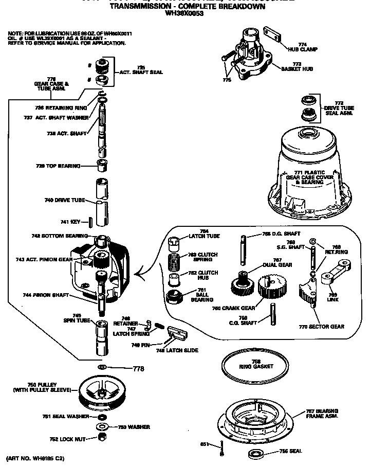 GE WWA8866RBL transmission-complete breakdown diagram