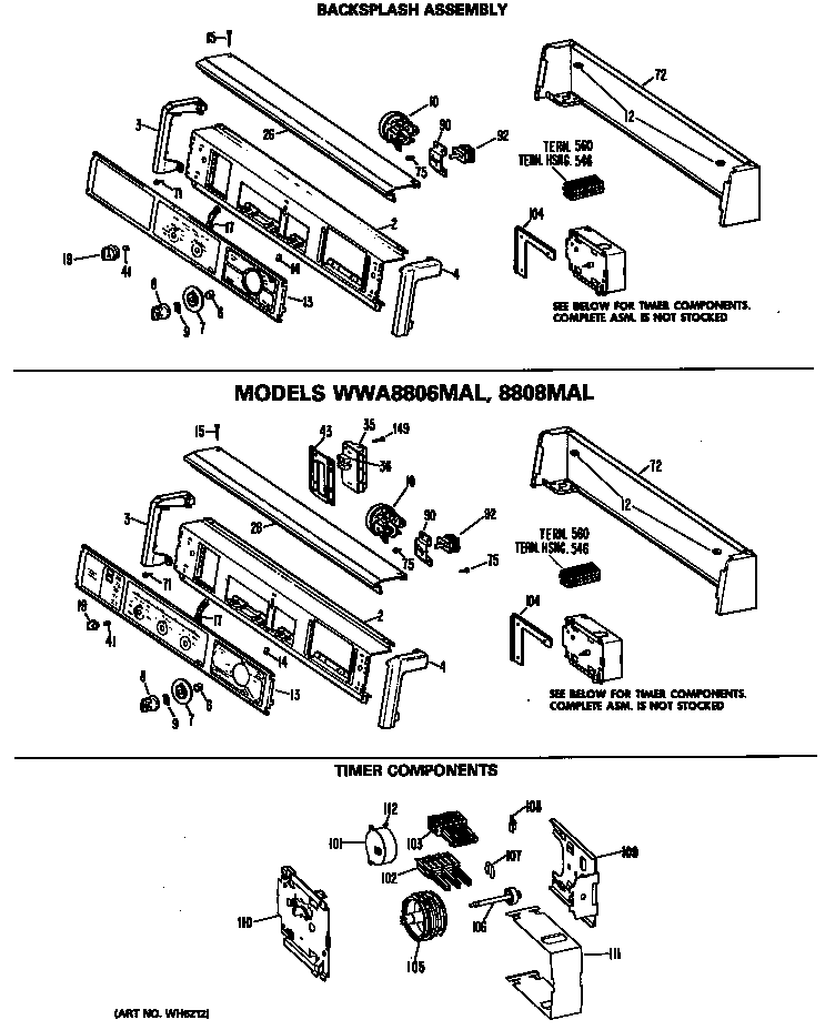 GE WWA8806MAL backsplash assembly diagram