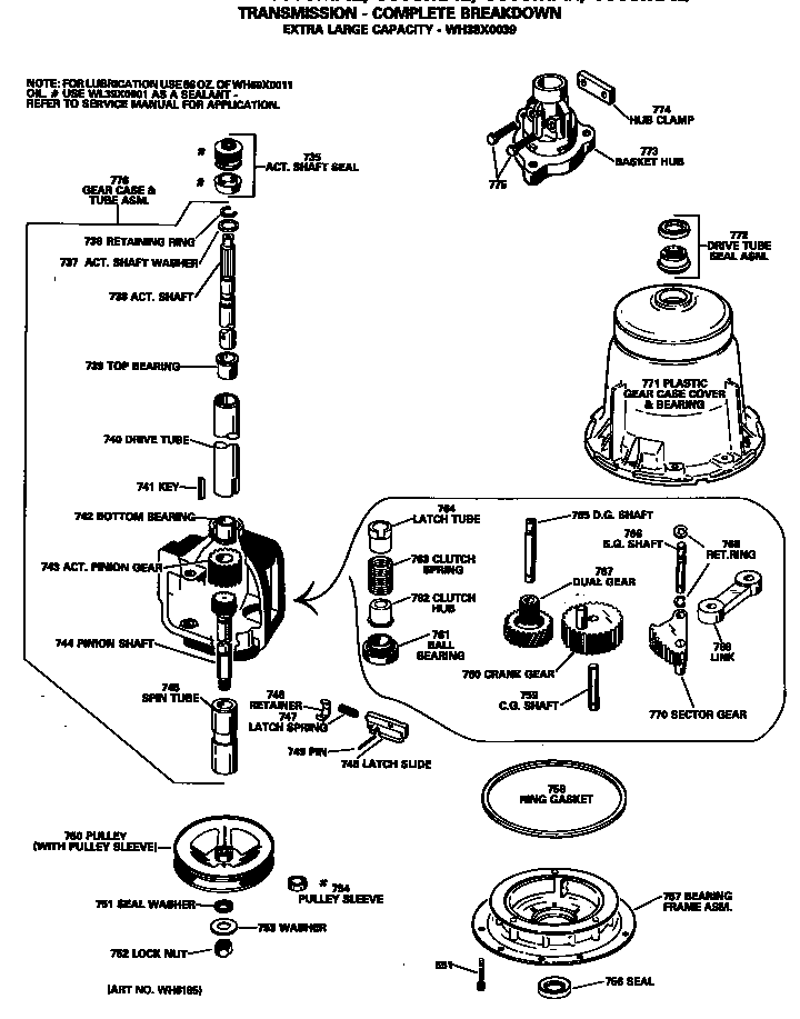 GE WWA8806MAL transmission - complete breakdown diagram