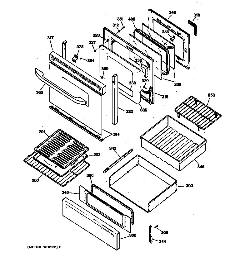 Kenmore 36275897000 door & drawer parts diagram