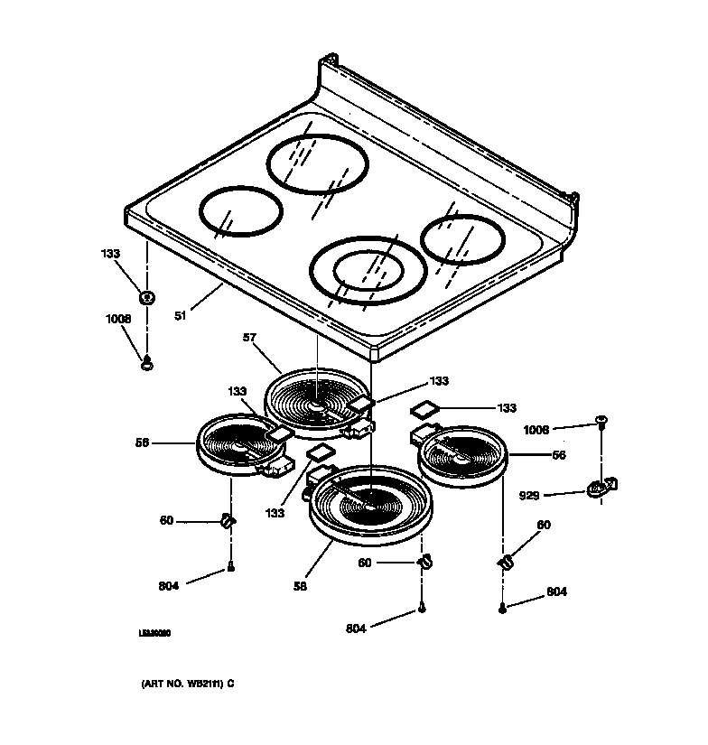GE JBP79WB1WW cooktop diagram