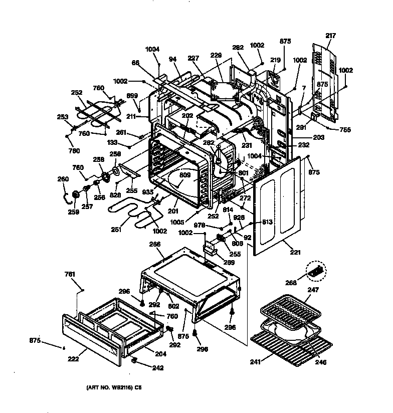 GE JBP79WB1WW body & drawer parts diagram