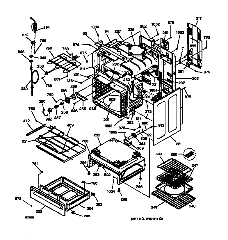 GE JB940AB1AA body & drawer parts diagram