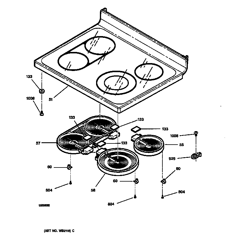 GE JB960TB1WW cooktop diagram
