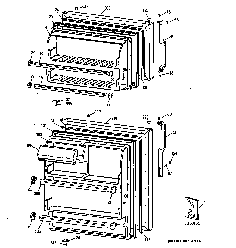 GE TBX16SABNLAA doors diagram