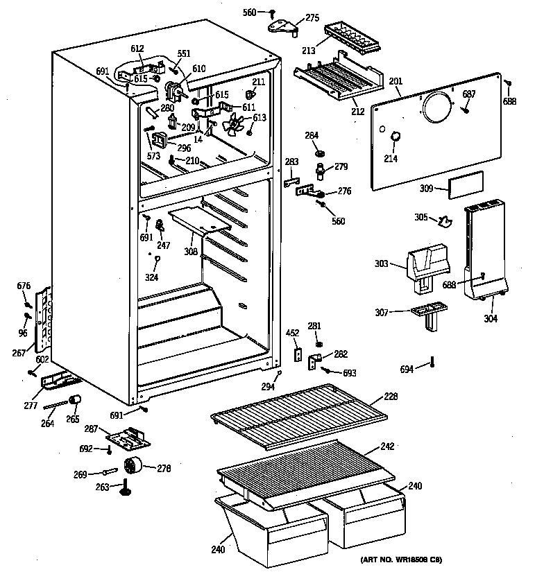 GE TBX16SABNLAA cabinet diagram