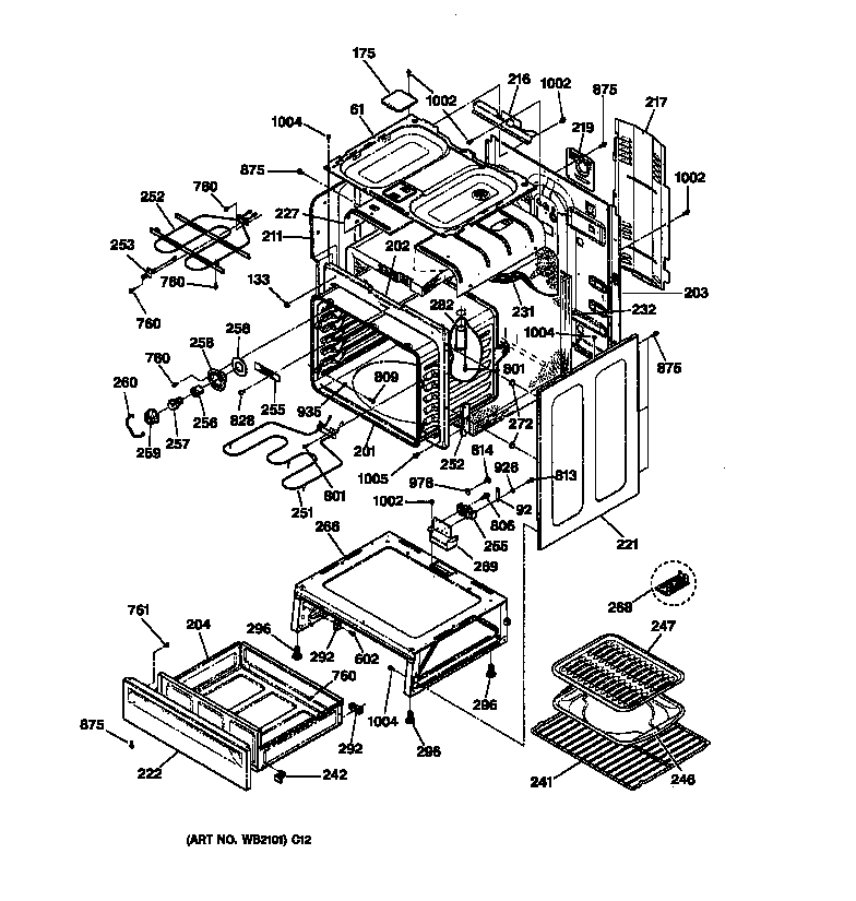 GE JBP26AB2AA body & drawer parts diagram