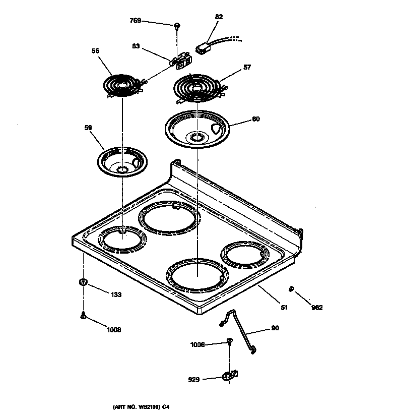 GE JBP30WB2WW cooktop diagram