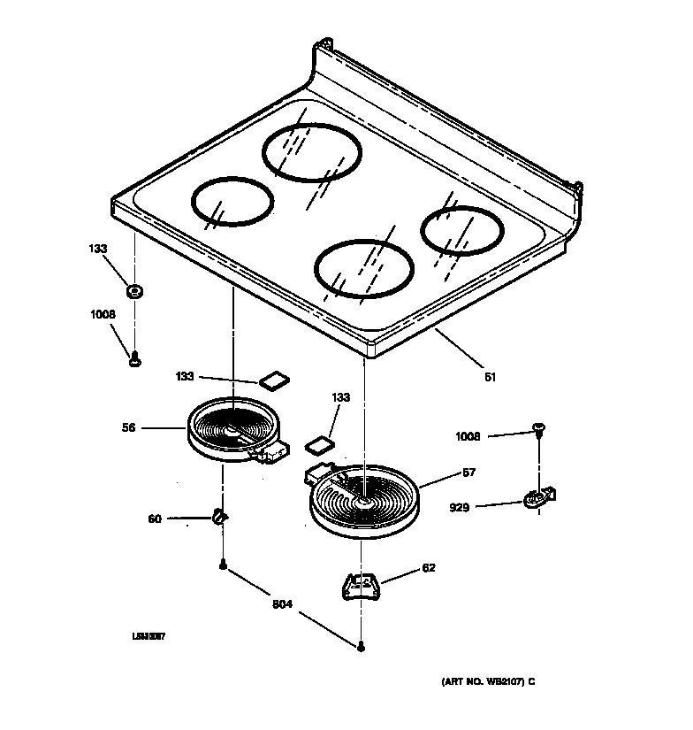 GE JBP66WB2WW cooktop diagram